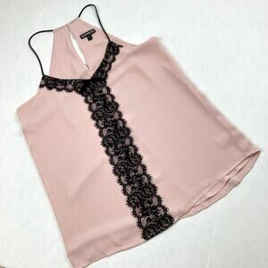 Y2K Express Womens S Pink Lace Trim Strappy Going Out Tank Top Coquette Fairy